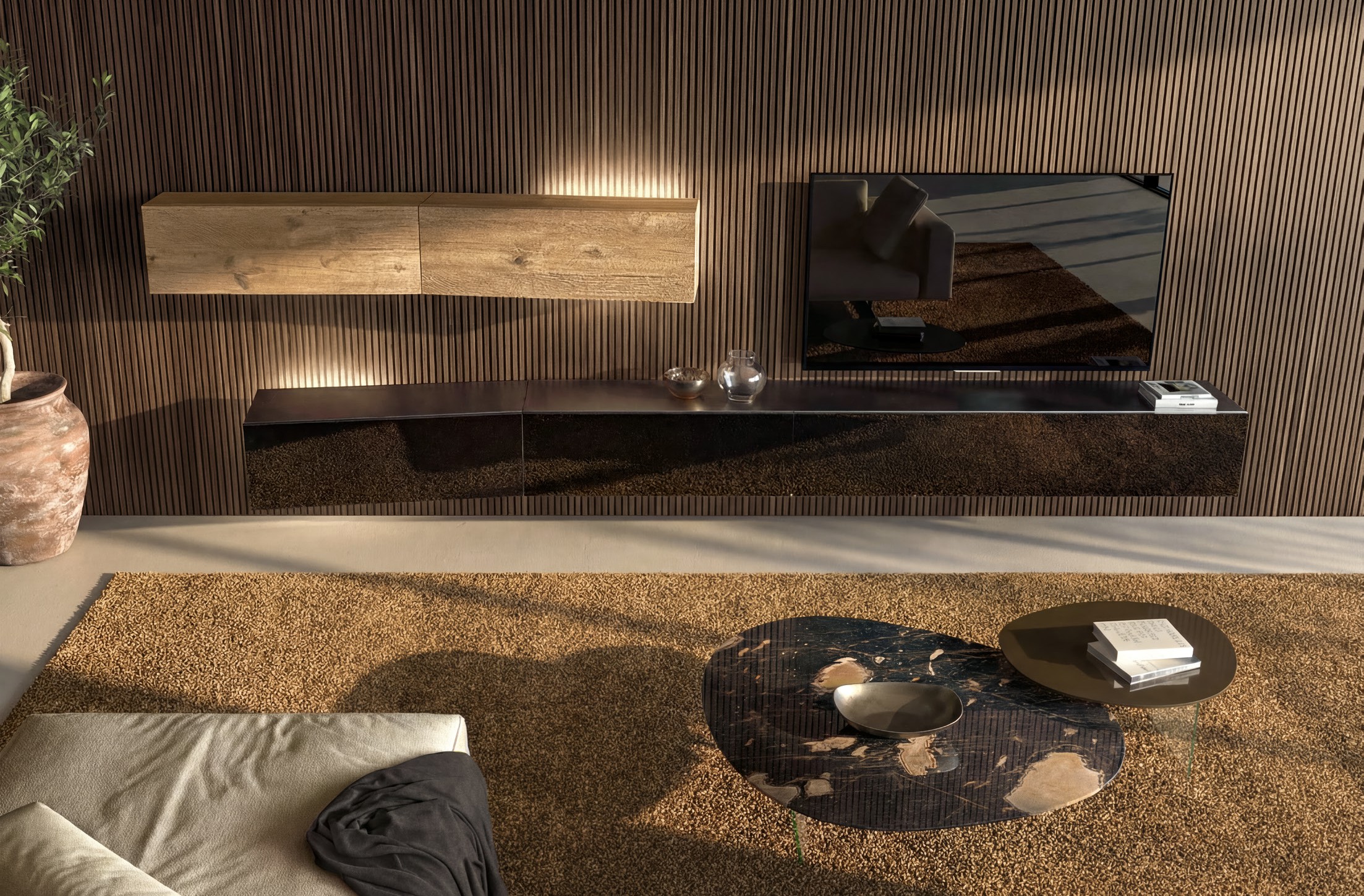 36e8 Gap — Nero polished glass + Wildwood chiaro