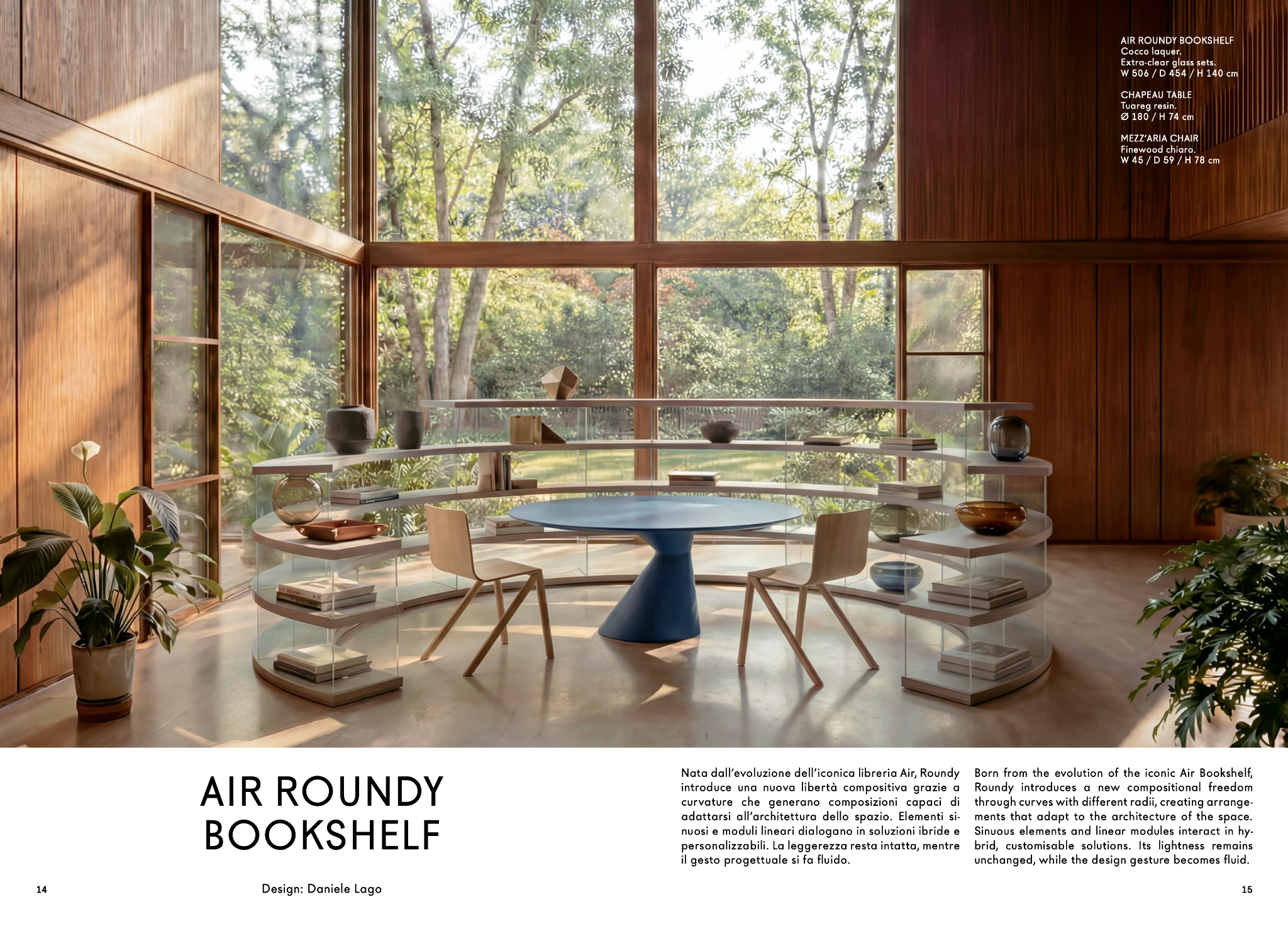 Air Roundy Bookshelf — casa vetrata con bosco