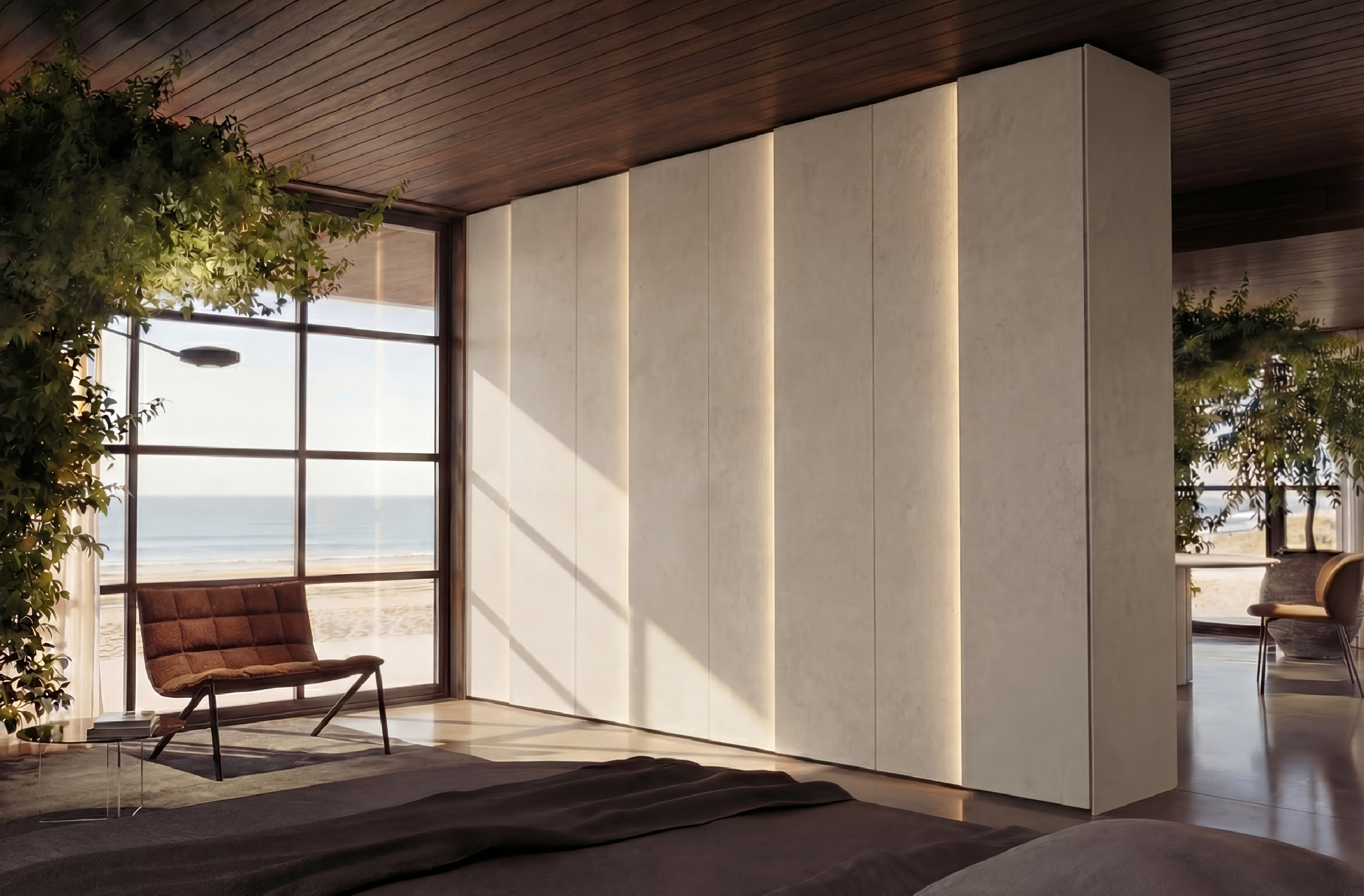 Aura Wardrobe in ambiente — camera con vista mare