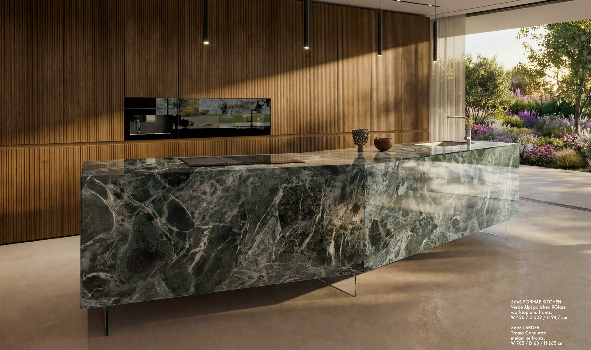36e8 Formae Kitchen — isola inclinata in XGlass verde