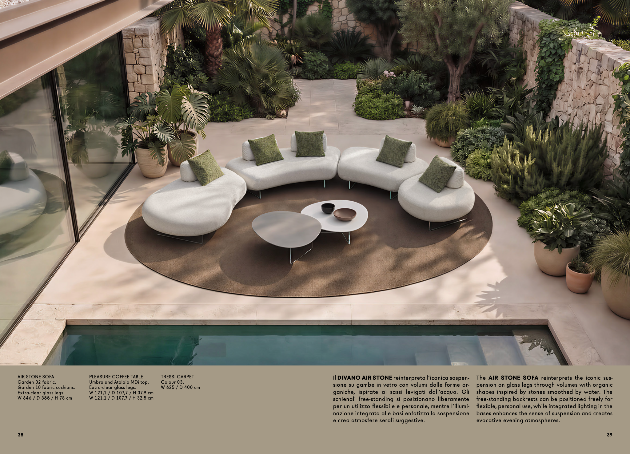 Air Stone Sofa — pagina catalogo con specifiche e render