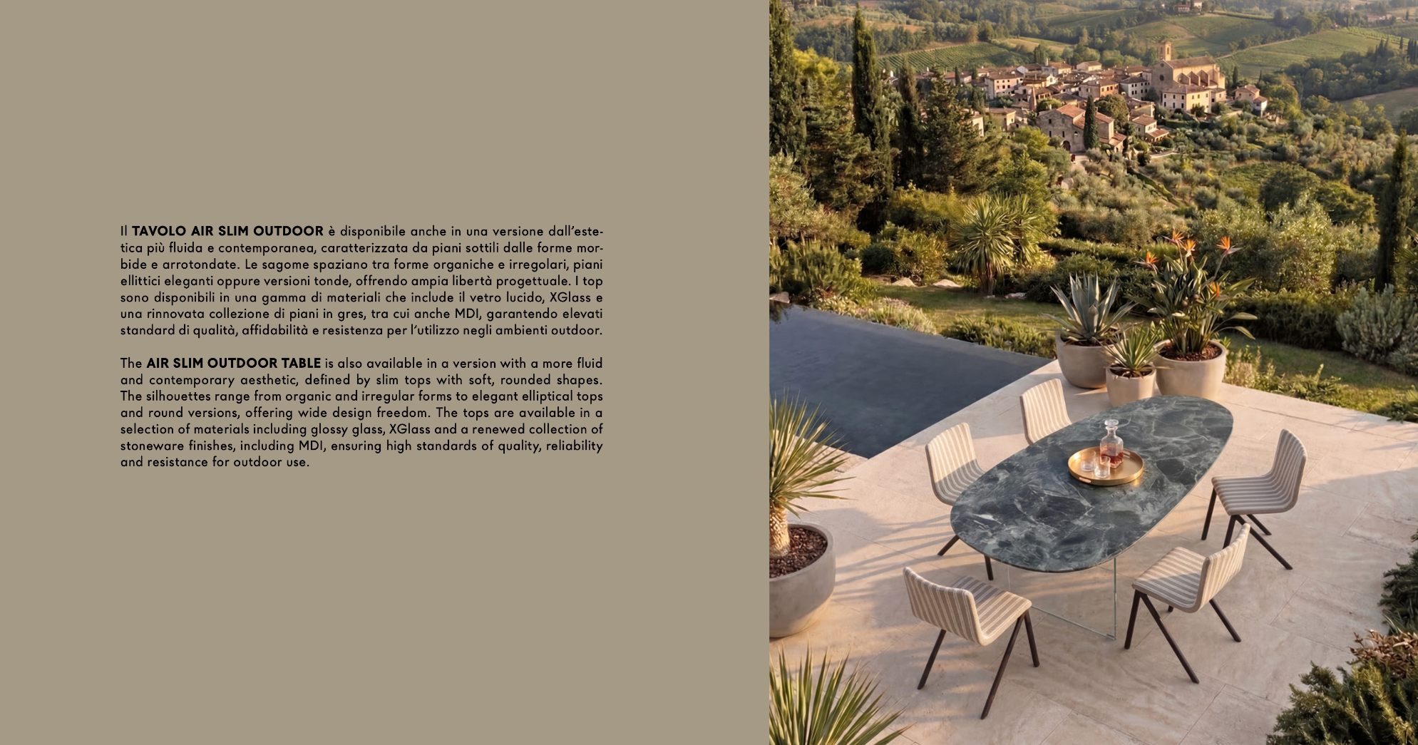 Air Slim Outdoor Table — campagna toscana con Mezzaria Outdoor Chair